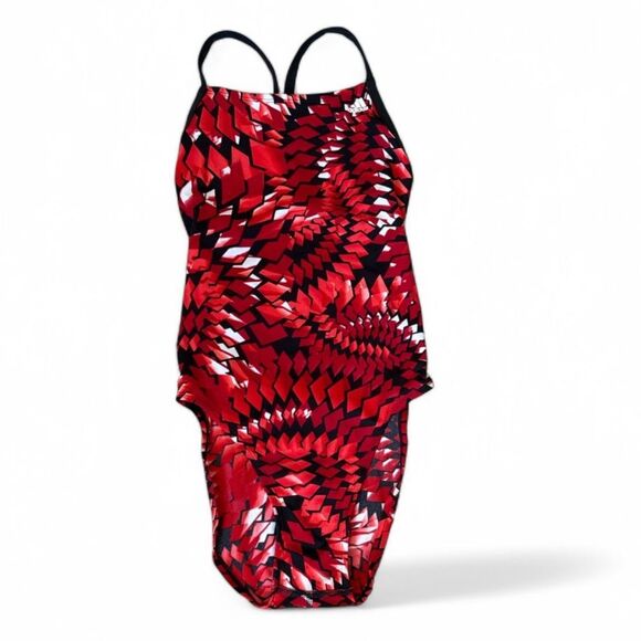 Adidas Geometric‎ Red Black One-Piece Competition Swimsuit Size 28 US Small - Picture 1 of 12